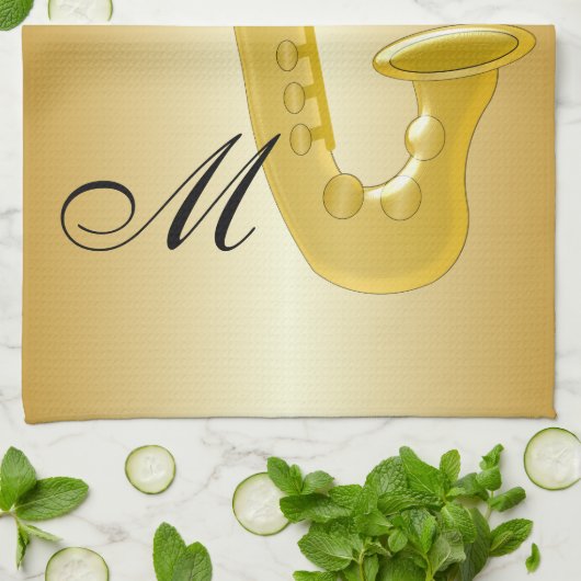 Mit Monogramm Saxophone-Gold gefärbt Geschirrtuch (Gefaltet)