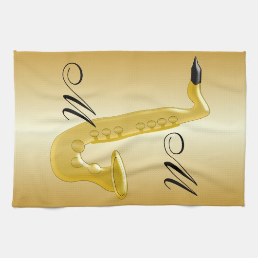 Mit Monogramm Saxophone-Gold gefärbt Geschirrtuch (Horizontal)