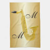 Mit Monogramm Saxophone-Gold gefärbt Geschirrtuch (Vertikal)