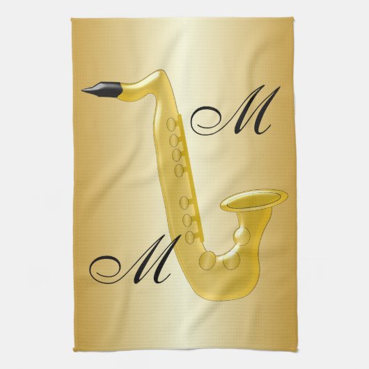 Mit Monogramm Saxophone-Gold gefärbt Geschirrtuch (Vertikal)