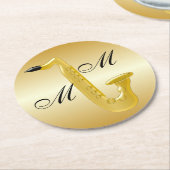 Mit Monogramm Saxophone-Gold gefärbt Runder Pappuntersetzer (Angewinkelt)