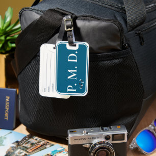 Mit Monogramm Schachtheater mit Aquamarinem und we Gepäckanhänger