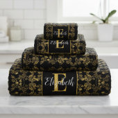 Mit Monogramm, schick-goldfarbenes und schwarzes D Badhandtuch Set