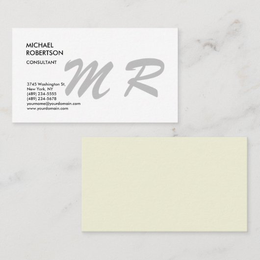Mit Monogramm Schlichte Minimalistische Moderne Visitenkarte (Vorne/Hinten)
