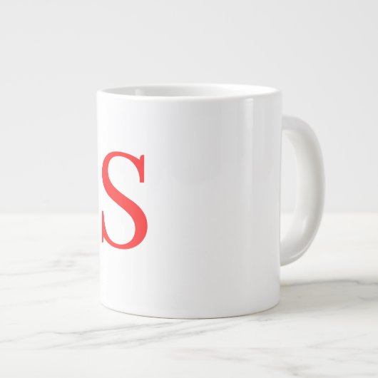 Mit Monogramm Schlichtes  Rotes und Weißes Anfangs Jumbo-Tasse (Vorderseite Rechts)