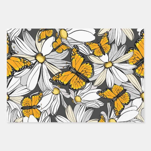 Mit Monogramm Schmetterlinge aus Schwarz und Weiß Geschenkpapier Set (Vorderseite 2)