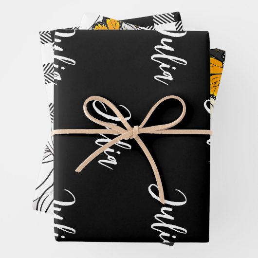 Mit Monogramm Schmetterlinge aus Schwarz und Weiß Geschenkpapier Set (Beispiel)