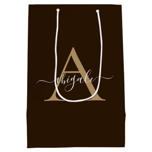 Mit Monogramm Schokolade Braungold | Minimal Elega Mittlere Geschenktüte (Rückseite)