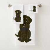 Mit Monogramm Schokolade-Labrador-Hunddesign Badhandtuch Set (Insitu)