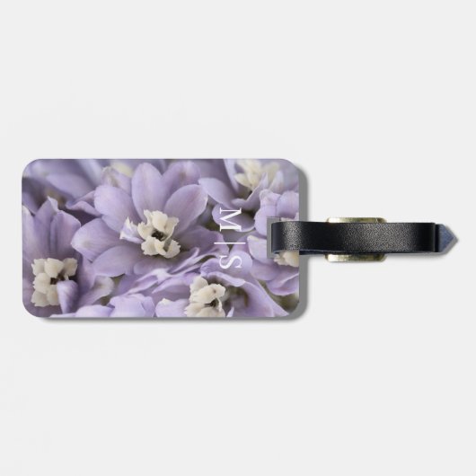 Mit Monogramm Schöne Lila Delphinium-Blume Gepäckanhänger (Rückseite horizontal)