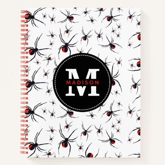 Mit Monogramm School Red & Black Spider Pattern Notizblock (Vorderseite)