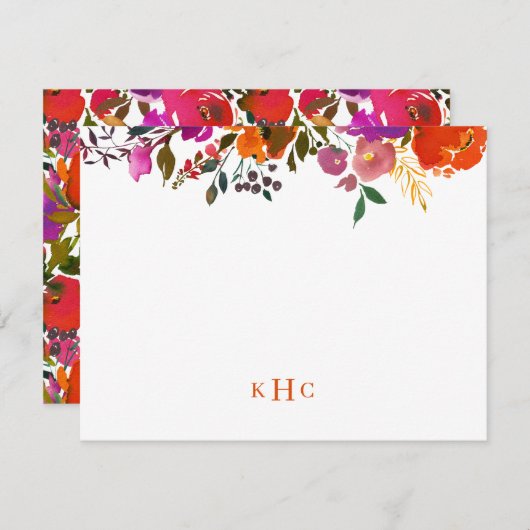 Mit Monogramm Schreibgerät mit lebendiger floraler Mitteilungskarte (Vorne/Hinten)