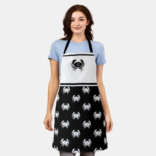 Mit Monogramm Schürze aus Schwarz und Weiß (Getragen)