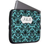 Mit Monogramm Schwarz, Aqua Damask Laptop-Sieb Laptopschutzhülle (Vorne Rechts)