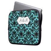 Mit Monogramm Schwarz, Aqua Damask Laptop-Sieb Laptopschutzhülle (Vorderseite Links)