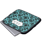 Mit Monogramm Schwarz, Aqua Damask Laptop-Sieb Laptopschutzhülle (Vorne Knopf)