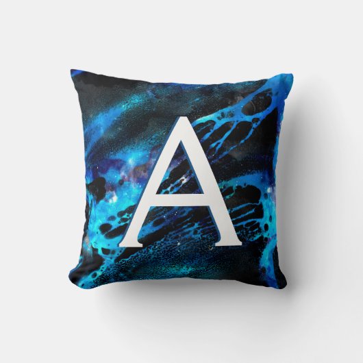 Mit Monogramm Schwarz-Blau-Galaxie-Sterne Kissen (Vorderseite)