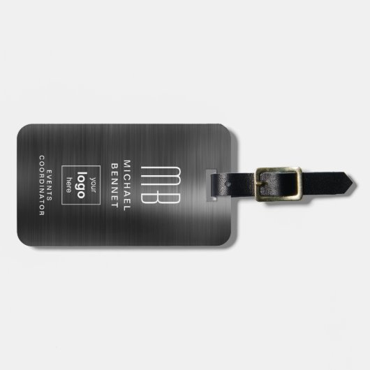 Mit Monogramm Schwarz-Bürstenmetall mit benutzerde Gepäckanhänger (Vorderseite horizontal)