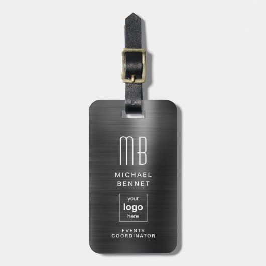 Mit Monogramm Schwarz-Bürstenmetall mit benutzerde Gepäckanhänger (Vorderseite vertikal)