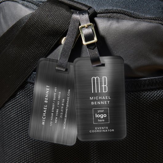 Mit Monogramm Schwarz-Bürstenmetall mit benutzerde Gepäckanhänger