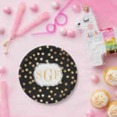 Mit Monogramm Schwarz-Gold-Glitzer-Punkte Pappteller (Party)