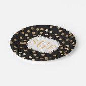 Mit Monogramm Schwarz-Gold-Glitzer-Punkte Pappteller (Schrägansicht)
