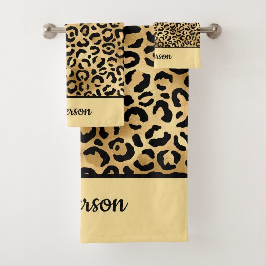 Mit Monogramm Schwarz-Gold-Leopard-PrintCheetah Badhandtuch Set (Insitu)