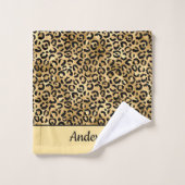 Mit Monogramm Schwarz-Gold-Leopard-PrintCheetah Badhandtuch Set (Waschlappen)