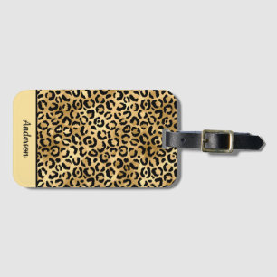 Mit Monogramm Schwarz-Gold-Leopard-PrintCheetah Gepäckanhänger