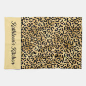 Mit Monogramm Schwarz-Gold-Leopard-PrintCheetah Geschirrtuch (Horizontal)