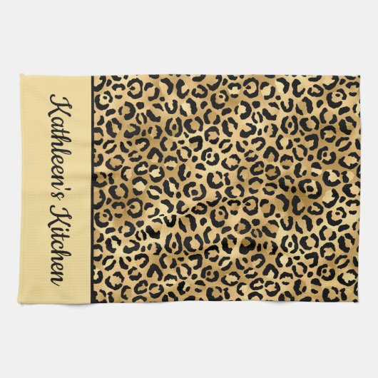 Mit Monogramm Schwarz-Gold-Leopard-PrintCheetah Geschirrtuch (Horizontal)