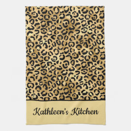 Mit Monogramm Schwarz-Gold-Leopard-PrintCheetah Geschirrtuch