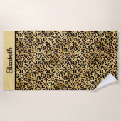 Mit Monogramm Schwarz-Gold-Leopard-PrintCheetah Strandtuch (Vorderseite)