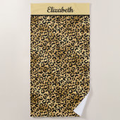 Mit Monogramm Schwarz-Gold-Leopard-PrintCheetah Strandtuch (Vorderseite)