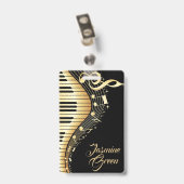 Mit Monogramm Schwarz-Gold-Musiknoten Ausweis (Rückseite mit Clip)