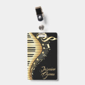 Mit Monogramm Schwarz-Gold-Musiknoten Ausweis (Vorderseite mit Clip)