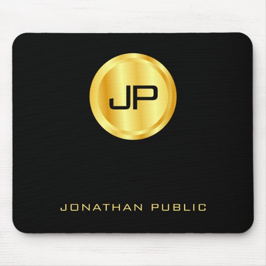 Mit Monogramm Schwarz-Gold-Vorlage Mousepad (Vorne)