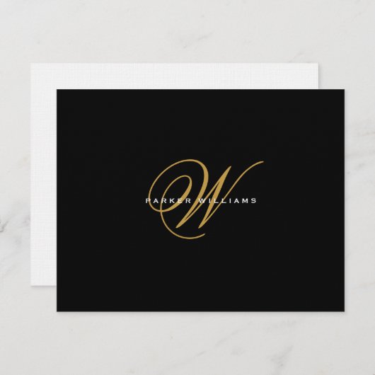 Mit Monogramm Schwarz-Gold-Wohnung Dankeskarte (Vorne/Hinten)