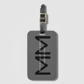 Mit Monogramm Schwarz-Grau-Initialen Name Beruf Gepäckanhänger (Vorderseite Vertikal)