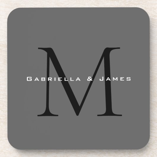 Mit Monogramm Schwarz-Grau-Kalligrafie-Hochzeit Getränkeuntersetzer (Vorderseite)