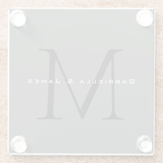 Mit Monogramm Schwarz-Grau-Kalligrafie-Hochzeit Glasuntersetzer (Rückseite)