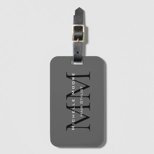 Mit Monogramm-Schwarz-Grau-Kalligraphie Gepäckanhänger (Vorderseite Vertikal)
