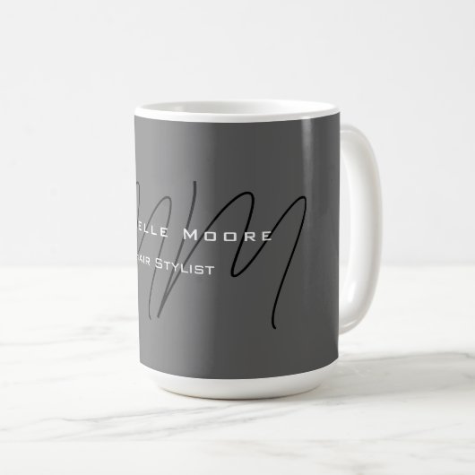 Mit Monogramm-Schwarz-Grau-Kalligraphie Kaffeetasse (VorderseiteRechts)