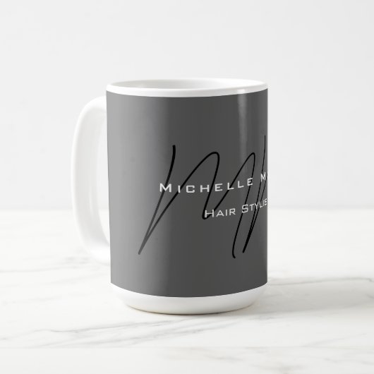 Mit Monogramm-Schwarz-Grau-Kalligraphie Kaffeetasse (Vorderseite Links)