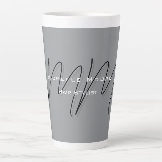 Mit Monogramm-Schwarz-Grau-Kalligraphie Milchtasse (Vorderseite)