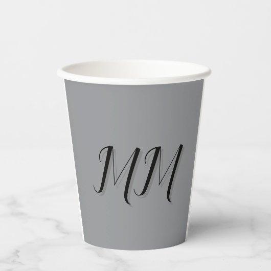 Mit Monogramm-Schwarz-Grau-Kalligraphie Pappbecher (Vorderseite)