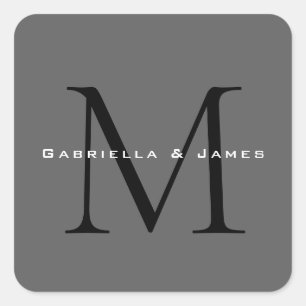 Mit Monogramm-Schwarz-Grau-Kalligraphie Quadratischer Aufkleber
