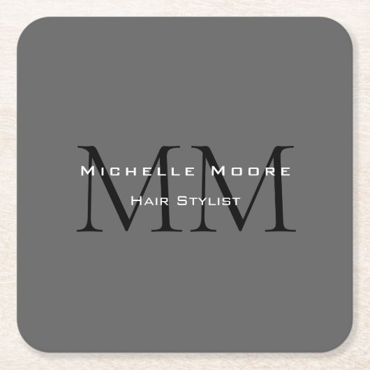 Mit Monogramm-Schwarz-Grau-Kalligraphie Rechteckiger Pappuntersetzer (Vorderseite)