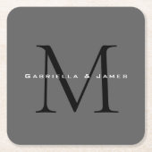 Mit Monogramm-Schwarz-Grau-Kalligraphie Rechteckiger Pappuntersetzer (Vorderseite)