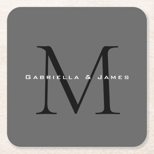 Mit Monogramm-Schwarz-Grau-Kalligraphie Rechteckiger Pappuntersetzer (Vorderseite)